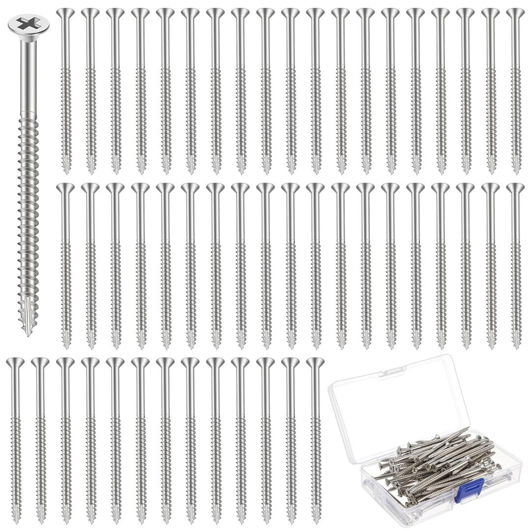 100 Pack Satin Nickel Wood Screws #9 Extra Long Heavy-Duty Hinge Screws for Doors, Cabinets, Furniture & DIY Projects (3 Inch,Sliver)