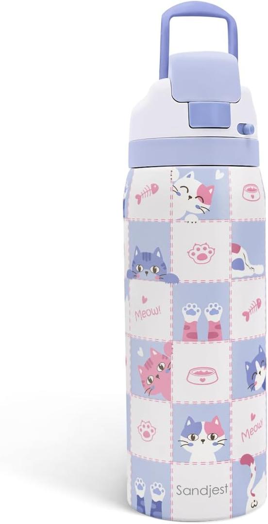 Gift for Cat Lover Stainless Steel Water Bottle, Vacuum Insulated, Push-Button Lid, 32 oz for Cat Mom Women Girls Friends Teens Birthday Christmas