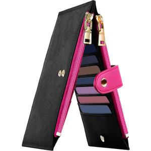 Travelambo RFID Wallet Women Bifold Multi Card Wallet Case with Zipper Pocke Credit Card Holder for Women (Black & Rose Red)