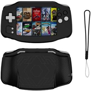 TEHAOUU Silicone Protective Case for Anbernic RG34xx SOFE Case Handheld Game Console Accessories Anti-Scratch Washable Dustproof Waterproof Cover with Lanyard (Black)