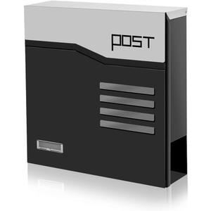 Mailbox Wall Mount,Large Capacity Locking Mailbox for Outside,Galvanized Steel Cover and Rust-Proof Metal Post Box with Newspaper Holder,14.6"x14.6"x4.3" Black,MD024G