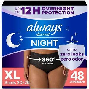 Always Discreet Overnight Adult Incontinence & Postpartum Bladder Leak Underwear for Women, Disposable, XL, 32 Count (2 Packs of 16)