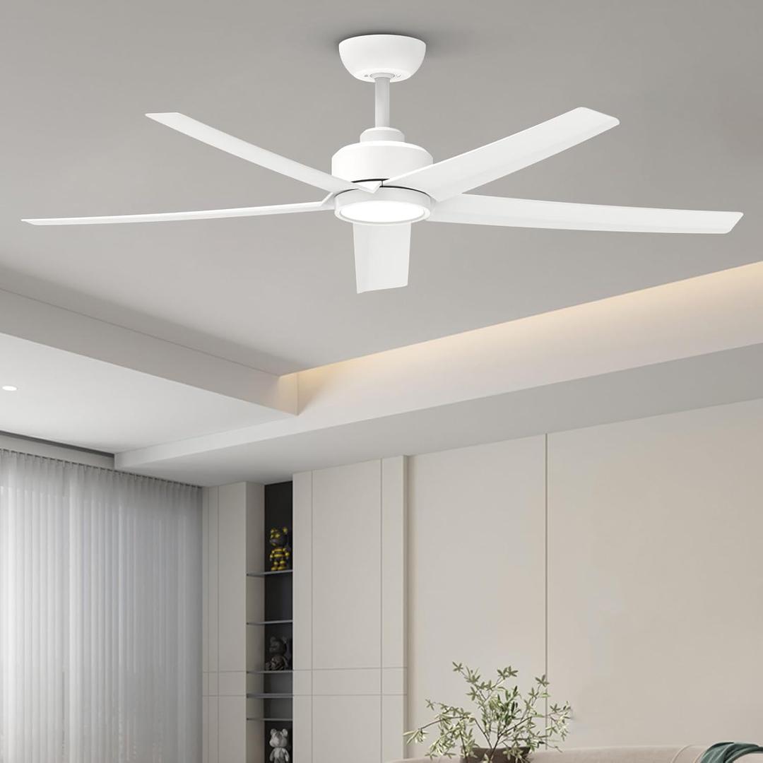 ocioc Ceiling Fans with Lights, 52 inch White Ceiling Fan with Light and Remote Control, 3CCT, Quiet DC Motor, 5 Blades Modern Ceiling Fan for Living Room Indoor/Covered Outdoor