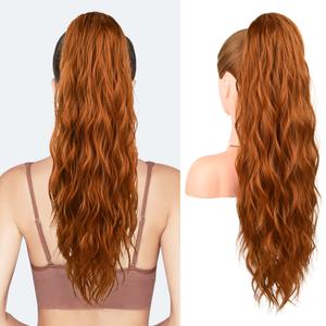 Flufymooz Ponytail Extension, 26 Inch Drawstring Ponytail Hair Extensions for Women Long Curly Wavy Pony Tail Natural Wavy Synthetic Hairpiece for Women Daily Use party (26 Inch Copper Red)