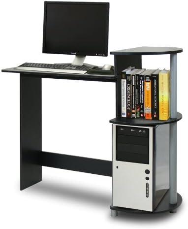 Furinno COMPACT Desk, 28.5" Wide Gaming Desk with Shelves, Computer Desk with Book Shelf, Office Desk for Home Office, Study Room, Dorm, Bedroom, Black, Round Side Shelf