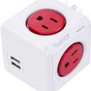 Surge Protector Power Board, 4 - Outlet Extender Multi - Plug Socket with 2 USB Charging Ports, 175 Joules Protection, Suitable for Homes, Offices, ETL - Certified (red)