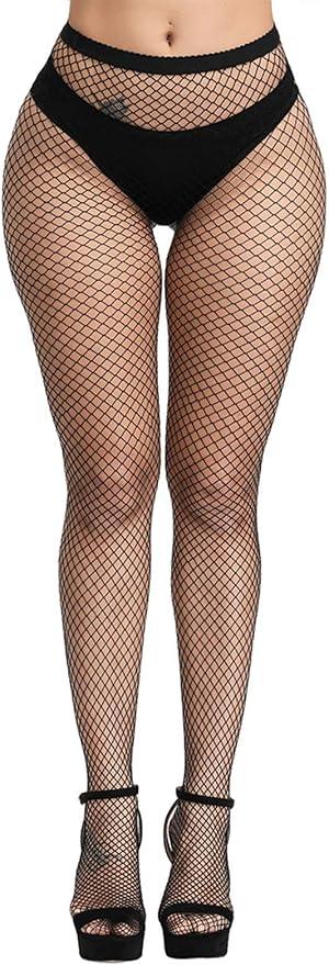 Women's High Waisted Tights Sexy Wide Mesh Fishnet Stockings, S