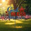 Moxweyeni 4th of July Metal Outdoor Decoration God Bless America Yard Sign 15.7Inch Rustic Patriotic Outdoor Metal Hanging Sign for Independence Day Outside Lawn Decor Garden Patio Walkway