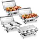 Chafing Dishes for Buffet 4 Pack, 9 QT Stainless Steel Chafing Dish for Buffet with 1/2 Size Pan, Rolled-Edge Design Food Warmers for Parties, Buffet, Wedding, Birthday, Camping (Silver)