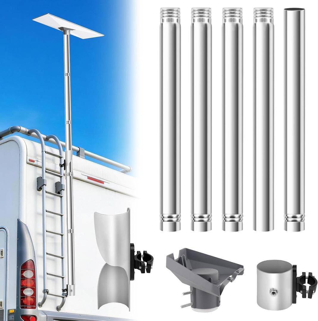 Starlink Gen 3 RV Ladder Mount Kit,10FT Starlink Standard4/4X/V3 Flag Pole Mounting Kit,Fits 0.7 to 1.1 Inch RV Ladder Rails,Adjustable 5 Section Tubes,with Adapter,Simple Installation(for Gen)