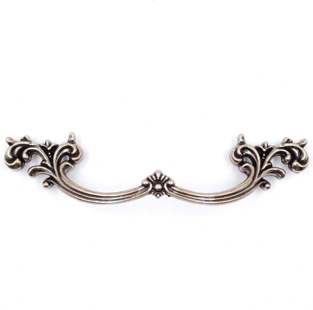 Jetland French Provincial Drawer Pulls - 4-Pack, Antique Brass, 4" Hole Centers, Vintage Shabby Chic Pulls for Dresser Nightstand Cabinet, PW1619ABR102