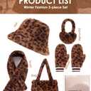Gifts Sets for Women-5 Piece, Faux Fur Bucket Hat and Glove Set, Valentines Gifts for Her Wife Sister Girlfriends (Leopard Print Deep)