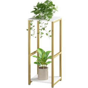 Plant Stand Indoor Corner Tall 2 Tier Metal Modern Flower Storage Plant Shelf Holder for Living Room Balcony Garden,Gold (2 Tier-Gold)