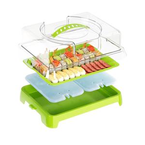 Chilled Portable Serving Tray Platterbox with Reusable Ice Pack with Lid Shrimp Cocktail Serving Dish Platter Cold Food Buffet Server for Appetizer Veggie Fruit Food Parties Outdoor Picnic, Green