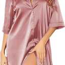 Ekouaer Women's Satin Nightshirt Button Down Sleepshirt Silk 3/4 Sleeve Nightgown Boyfriend Notch Collar Sleepwear S-3XL (XX-Large, Deep Pink)