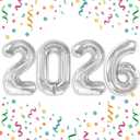 2026 Balloons Silver 2026 Balloon Numbers - 40 Inch Happy New Year Foil Balloons 2026 for New Year Eve Party Supplies Birthday Graduation Anniversary Decorations