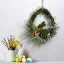Easter Wreath for Front Door 18 Rustic Moss Bunny Floral Wreath Rabbit Decorations Spring Decor Door Wreath for Home Party Easter Gifts Celebrations