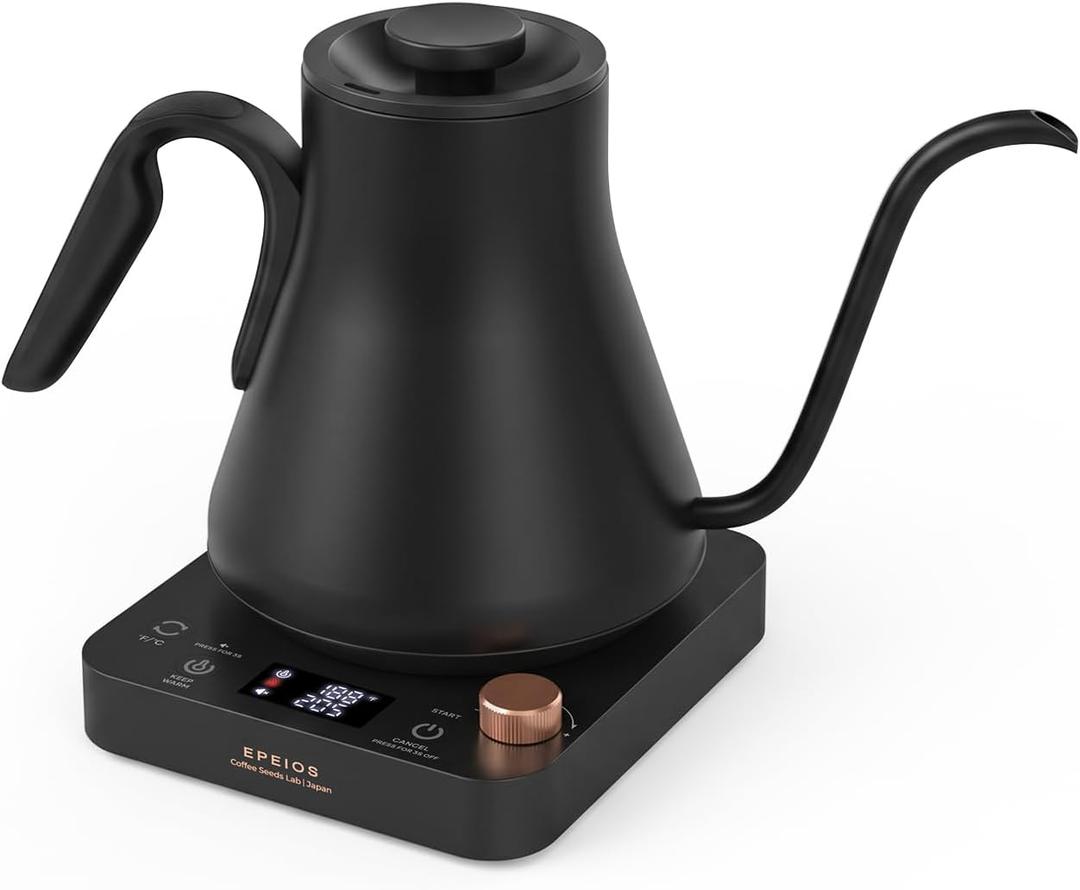 Epeios Electric Kettle, Gooseneck Electric Kettle with 1F Temperature Control, 1200W Rapid Heating for Pour Over Coffee & Tea, 304 Stainless Steel Interior, Auto Shut-Off, 0.9L, Black