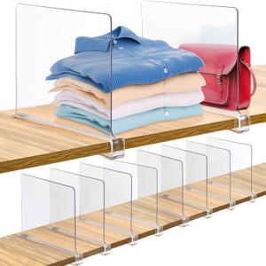 Consevisen Shelf Dividers for Closet Organization and Storage, 10 Pack Acrylic Clear Closet Shelf Dividers for Wood Shelves, Vertical Sweater Handbag Purse Organizer for Bedroom Kitchen Office (12"x8")