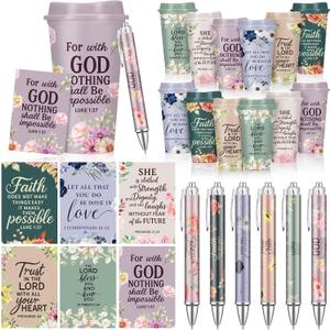 Skylety 36 Pcs Christian Employee Appreciation Gifts Bulk for Women Men 16 oz Reusable Plastic Religious Tumblers with Lids Scripture Coffee Cups Pens Notebooks for Birthday Church Party Favors