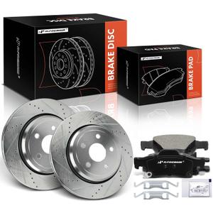 A-Premium 13.78 inch (350 mm) Rear Drilled and Slotted Disc Brake Rotors + Ceramic Pads Kit Compatible with Select Jeep and Dodge Models - WK2 Series Grand Cherokee 2018-2020, Durango 2017-2020