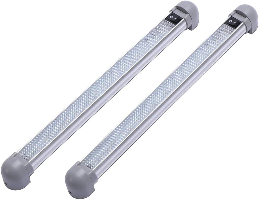 Lightronic LED Light Fixture 13.5" Compact Size, 6000K Cool-White Even Diffused Beam, 12V/24V DC, Built-in On/Off Rocker Switch, 180 Pivoting Mounts Aluninum Housing for RV & Enclosed Trailer, 2-Pack