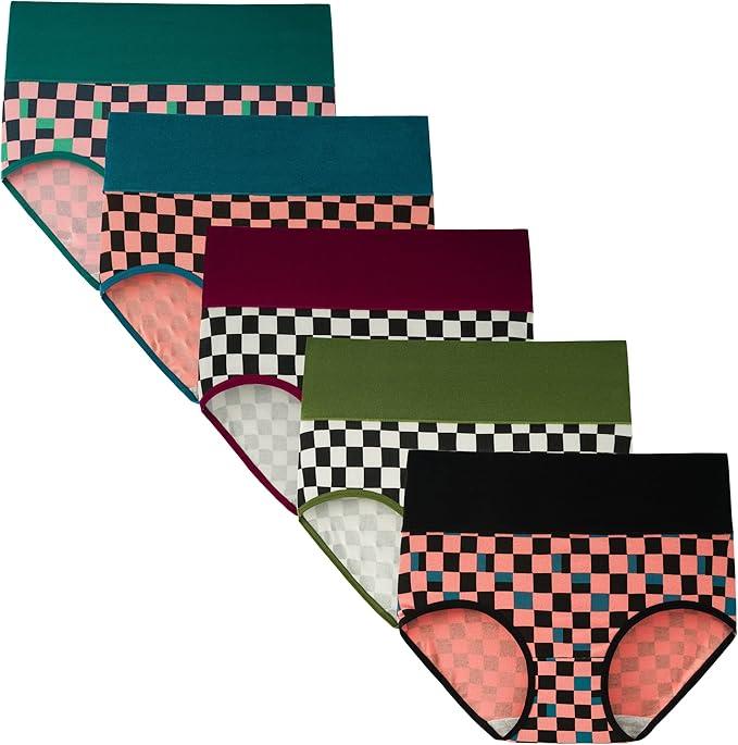 INNERSY Women's High Waisted Underwear Cotton Panties Regular & Plus Size 5-Pack (XXL)