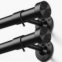 2 Pack Heavy Duty Curtain Rods 32-120 Inch, 1 Inch Adjustable Long Curtain Rods for Windows, Black Window Treatment Rod Set with Aluminum Finials, Modern Design, Black 