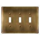 LIDER Toggle Light Switch Metal Wall Plate, Switch Cover, Corrosion Resistant, Mid-Size 3-Gang 4.88" x 6.77", LMWP-13M-AB, Steel, Plated Antique Brass, 1-Pack