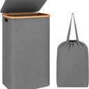 LONBET Laundry Basket with Lid, Made from Breathable Fabric | Aesthetic Clothes Hampers for Laundry with Side Handles & Sturdy Bamboo Frame (26 Gallons - Single, Gray) 