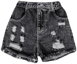 Floerns Girl's Ripped Raw Hem Elastic Waist Straight Leg Denim Shorts with Pockets Size XXS-XS
