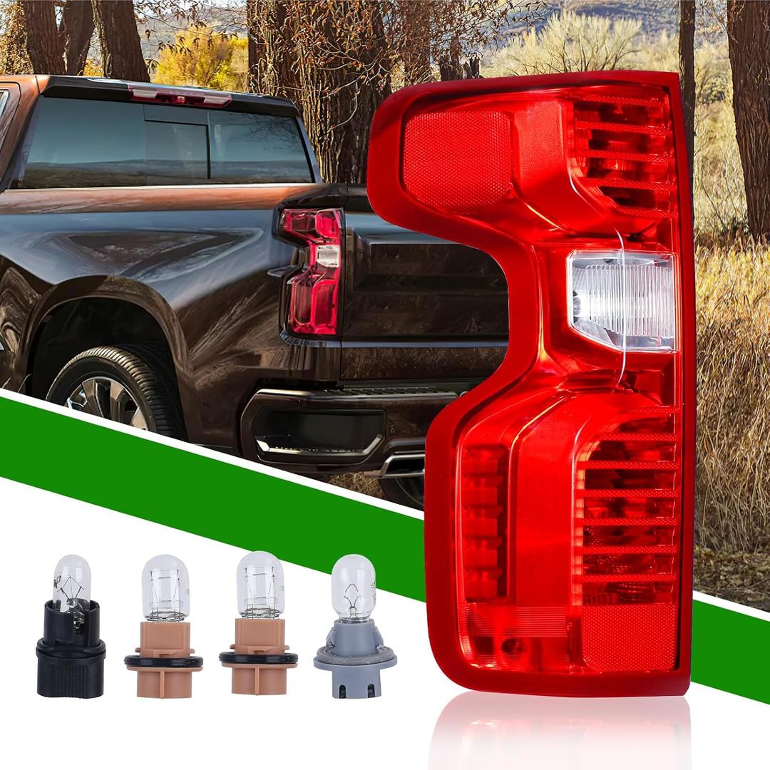 GSPSCN Driver Side Tail Light Compatible With 2023-2019 Chevy Silverado 1500 2500HD 3500HD Left Rear Taillight Brake Signal Assembly w/Bulbs and Harness Replaces 84554656GM2800308Halogen Model
