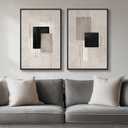 Framed Neutral Abstract Wall Art Set of 2, Black Beige Modern Canvas Prints Paintings Artwork for Walls, Minimalist Block Lines Pictures for Living Room, Dining Room, Bedroom Wall Decor 16x24 In