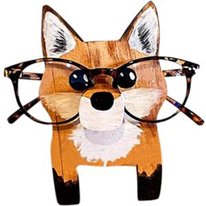 AIBEARTY Wooden Animal Glasses Holder Cute Animal Eyeglass Display Stand Rack Home Office Desktop Decoration Gift for Kids (Fox)