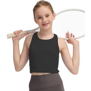 BAMBOO COOL Girls Tank Tops Crop Top Double Lined High Crew Neck Racerback Cropped Undershirts Dance Yoga Gymnastics Size M