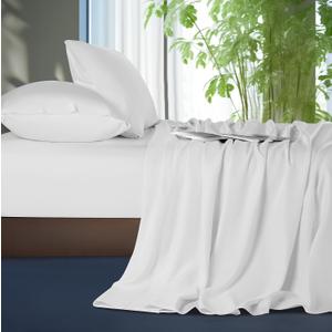 Shilucheng Tencel Sheets 4 Piece, 100% Eucalyptus Lyocell Sheets Set, Cooler Than Cotton and Linen, Summer Cooling Breathable Bed Sheets for Hot Sleepers, 16 Inch Deep Pockets (White, King)