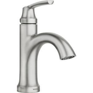 Moen Wellton Single-Handle Spot Resist Brushed Nickel Bathroom Faucet, One Hole Bathroom Sink Faucet with Optional Deck Plate and Drain Assembly, 84980SRN