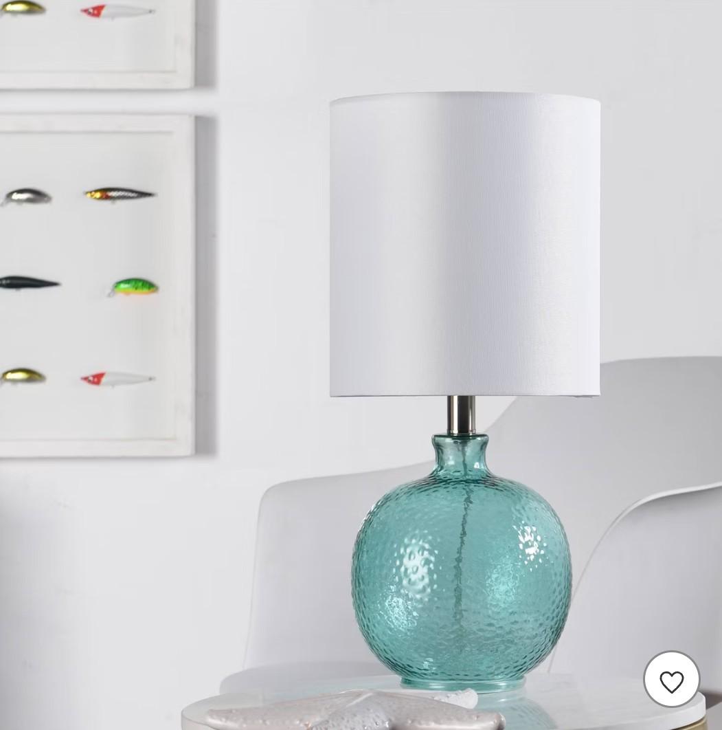 Glass Table Lamp Blue - StyleCraft: Seeded Glass Finish, White Linen Shade, UL Listed, Modern Decor