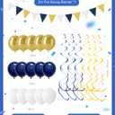 Navy Blue Gold Party Decoration Set 6 Paper Pom Poms, 15 Tassels, 1 Bunting, 1 Garland, 6 Spirals, 15 Latex Balloons Complete Party Decor for Birthday, Graduation,Baby Shower, and Celebrations