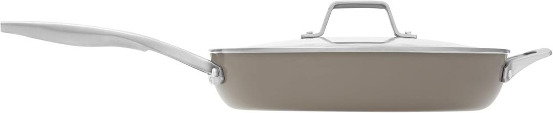 Calphalon Premier Ceramic Nonstick 12" Frying Pan with Lid, Mushroom Grey