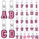 Ibuclein 30pcs Pink Letter Keychain, A-Z Charms Aesthetic Bulk Keychain Bag Charm Backpack Charms Pink Purse Accessories for Handbags, Cute Car Key Ring PVC Pendant Key Chains for Party Favors gifts