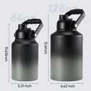 Fijinhom Insulated Gallon Jug, Large 128oz Stainless Steel Insulated Water Bottles with Handle, Leak proof, Double-Wall Vacuum Insulation for Construction Sites, Camping and Hiking, Black&Grey