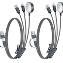 2Pack Multi Charging Cable Cord for Travel Essentials,Apple Watch Charger,iPhone Charger,[3-in-2] Type C/L Cable Portable Designed for iWatch,iPhone 17-8,Galaxy S25-21,AirPods,iPad-4FT Black