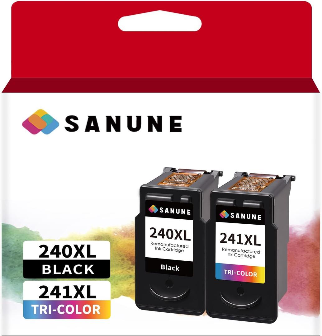Remanufactured Ink Cartridge Replacement for Canon 240XL 241XL Combo Pack for MG3620 MG3600 MG3520 MG3222 TS5120 MX472 MX452 MX532 Canon Printer Ink 240 241 (1 Black, 1 Tri-Color)