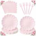 96 Pcs Pink Paper Plates and Napkins Party Supplies Serve 24 Guests Include Scalloped Dinner Plates 9.5", Dessert Plate 7.5", Napkins Plastic Forks for Baby Bridal Shower Wedding Mother's Day Birthday