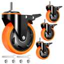 4 inch Stem Caster Wheels 2000lbs, Threaded Stem Casters Set of 4 Heavy Duty,3/8"-16 x 1(Stem Diameter 3/8", Length 1"), Safety Dual Locking Caster, Industrial Castor Wheels for Cart,Furniture, Orange