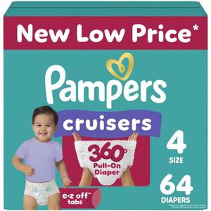 Pampers Diapers - Cruisers 360 - Size 4, 64 Count, Babyproof up to 100% Leakproof Pull-On Diaper