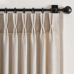 108 Inch Pinch Pleated Linen Curtains 2 Panels,Natural Beige Semi Sheer Curtains With Pleated Hooks Back Tab for Track System,Extra Long 9ft Curtain for Living Room Bedroom Ceiling to Floor,40x108