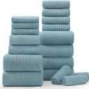 18 Piece Bath Towels Set,Soft Family Bathroom Towel Set with Hanging Loops-6 Bath Towels,6 Hand Towels,6 Washcloths,Highly Absorbent Quick Dry Shower Towel for Bathroom,Hotel,Spa-Turquoise Towel Set