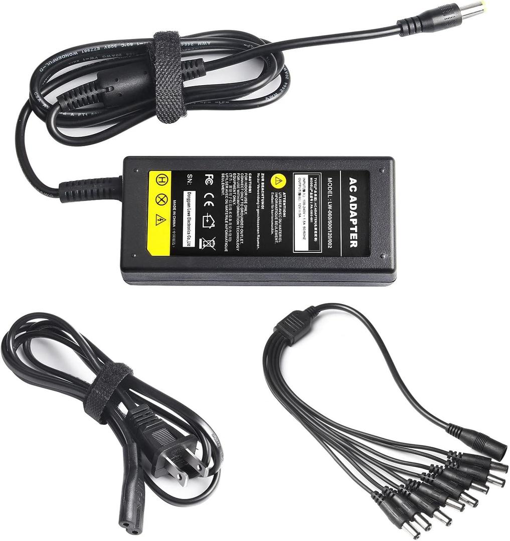 8-Way CCTV Camera Power Splitter-Security Camera Power Adapter-LED Driver Lighting Transformer DC Converter-Flexible LED Tape Strip Light AC DC Power Supply 12V 5A 60W